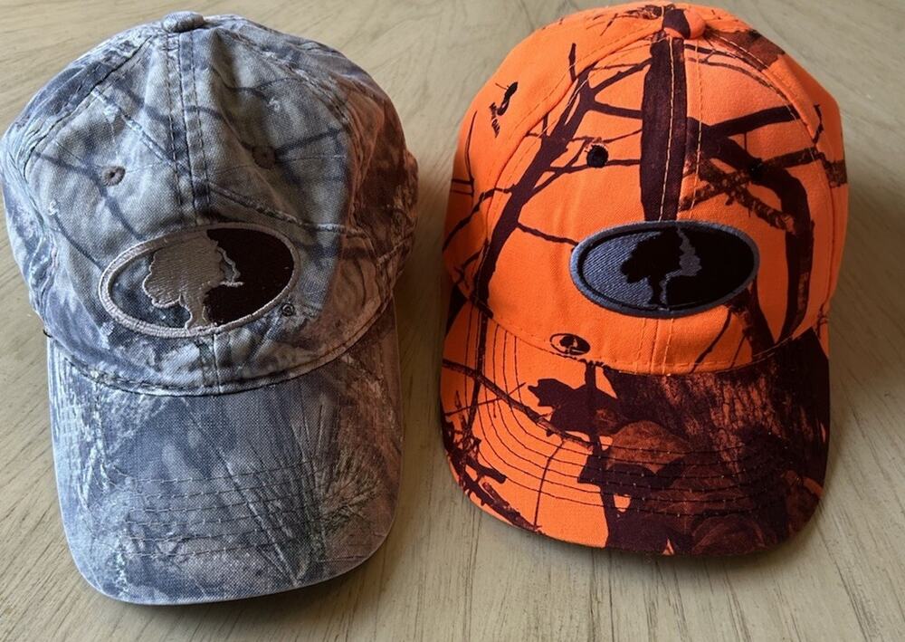 2 Mossy Oak Hats Logo Hunter Orange Camo Mens Cap Cap Adjustable Lot Of 2 TWO